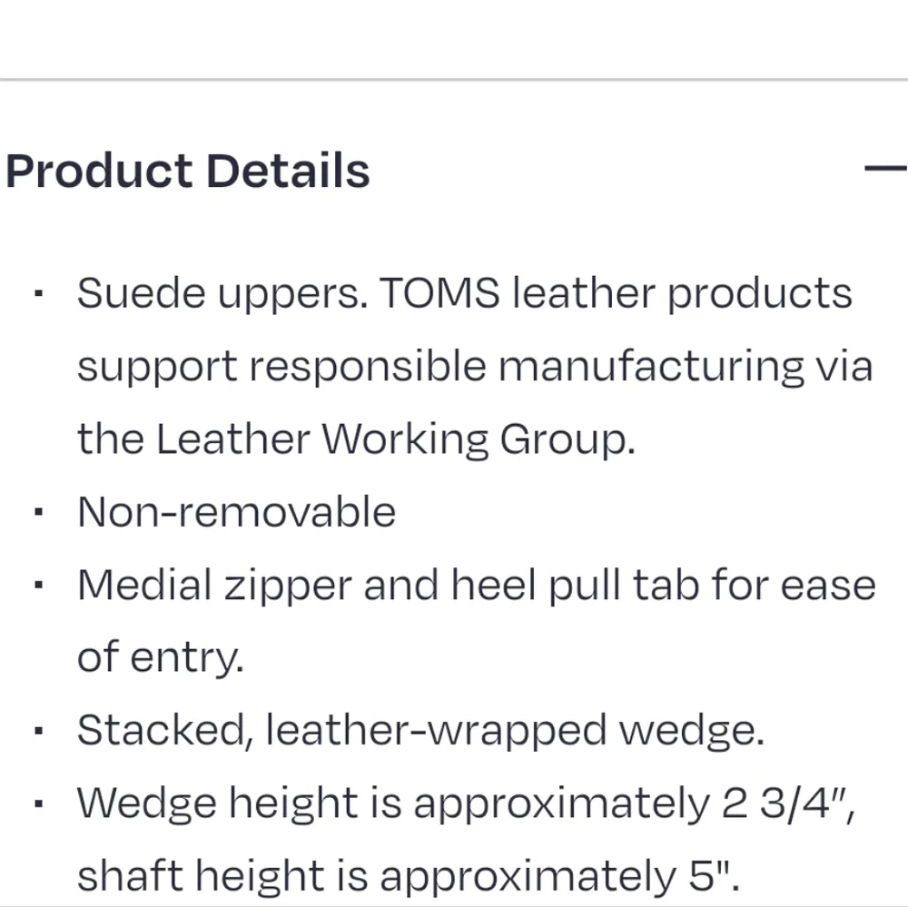 Tom's Sutton Chestnut Brown Wedge Boots NWT‎ Outdoor Cold Weather Elevated Basic